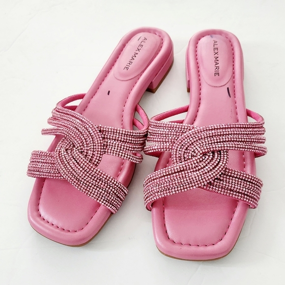 Alex Marie Freesia Twist Rhinestone Square Toe Flat Sandals Size 6 - Picture 2 of 6
